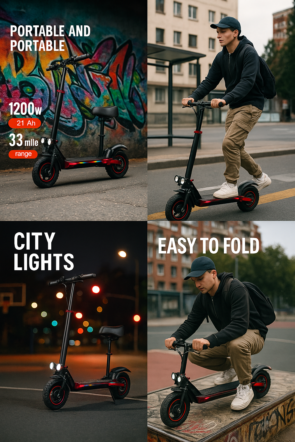 J11 Max Eu US version amélioré 1200W 48V 18AH Scooters électriques pliables avec pneus tout-terrain de 11 pouces 55 km/h